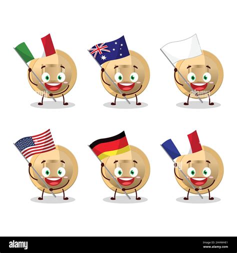 Chinese Coin Cartoon Character Bring The Flags Of Various Countries