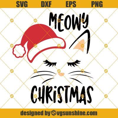 Meowy Christmas Svg Christmas Cat Svg Cute Cat Face With Santa Hat