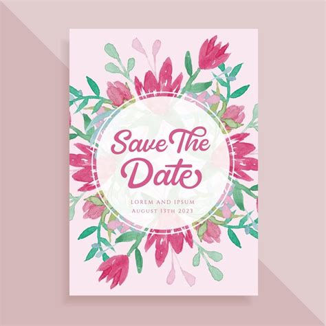 Ahorre La Fecha Invitaci N De Boda Acuarela Floral Vector Premium