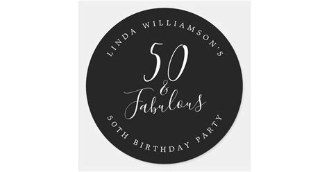 Chic Modern 50 Fabulous Black White 50th Birthday Classic Round Sticker