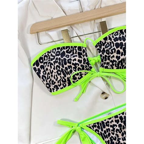 Sexy Micro Bikini 2024 Mujer Traje De Baño Neón Leopardo Trajes De 21