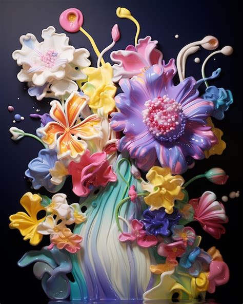 Colorful Flowers In Tall Vase Premium Ai Generated Image