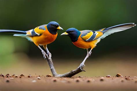 Two Birds Standing On A Branch With Their Wings Spread AI Generated