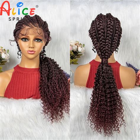 Perruque Lace Front Synth Tique Tress E Bordeaux Extr Mit S Boucl Es