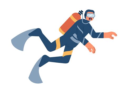 Male scuba diver swimming underwater semi flat colorful vector ...