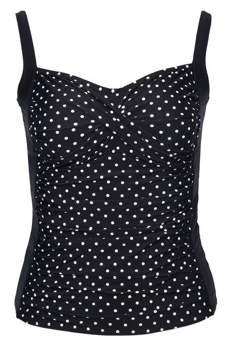 Black Polka Dot Tankini Top With Tummy Control Plus Size 16 18 20 22 24