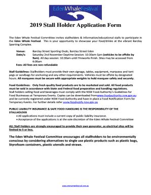 Fillable Online 2019 Stall Holder Application Form Edenwhalefestival