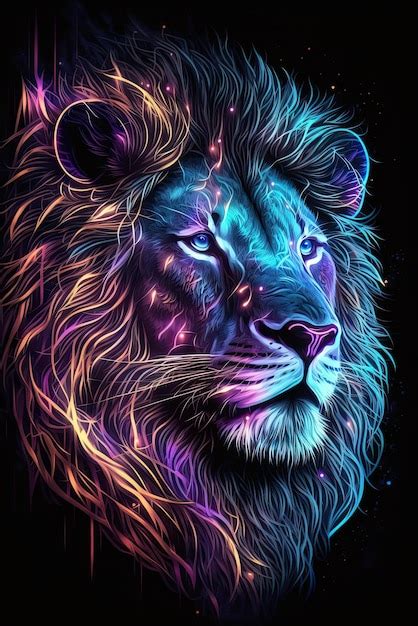 Premium Photo Abstract Neon Light Lion Artwork Design Digital Art