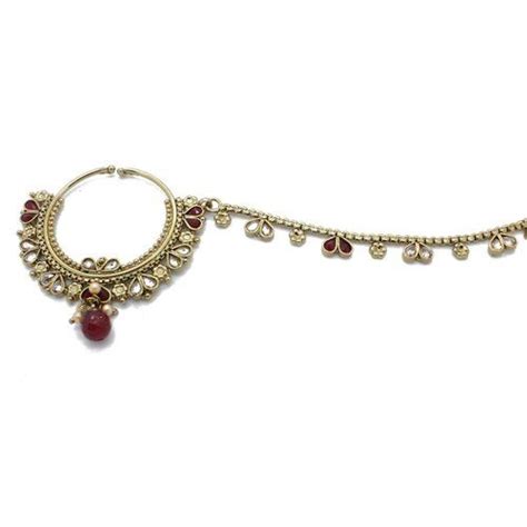 Maroon Antique Gold Polki Kundan Indian Asian Nose Chain Nath Glimour