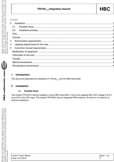 Hbc Radiomatic Tf Rfid Reader Module User Manual Integration Manual