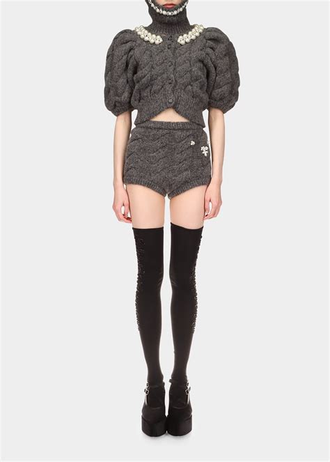 Buy Simone Rocha Pearl Embellished Crop Puff Sleeve Alpaca Cardigan