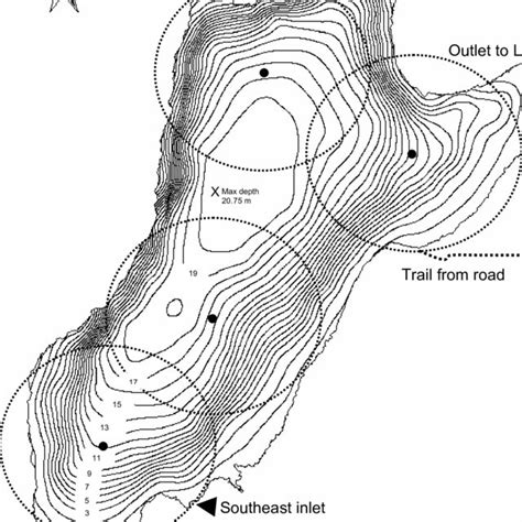 bathymetric map  lake    experimental lakes area ontario