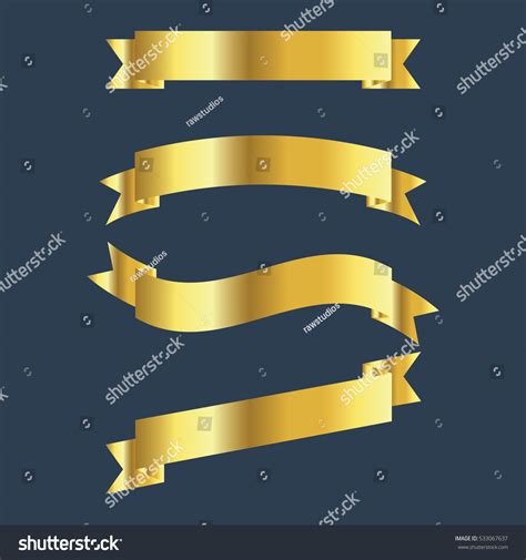 Vector Set Gold Ribbon Banners Illustration เวกเตอร์สต็อก ปลอดค่า