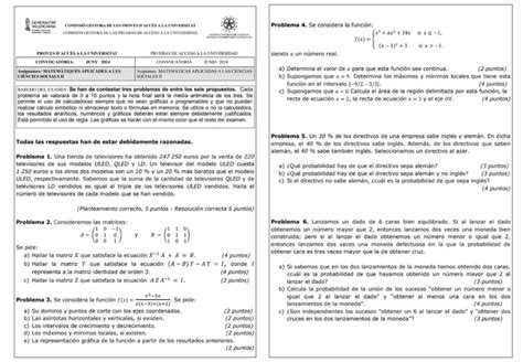 Examen Matem Ticas Ccss Comunidad Valenciana Junio Didactys