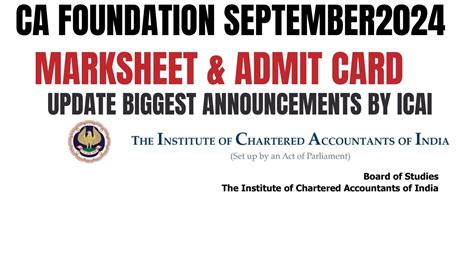 Ca Foundation September Marksheet Admit Card Biggest