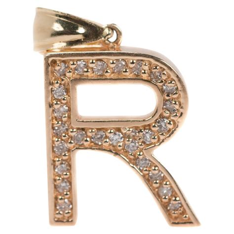 Letter R Diamond Pendant Charm In 14 Karat Yellow Gold At 1stdibs