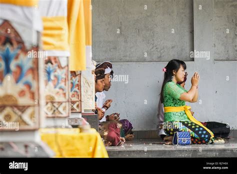 Hindu People Praying During Galungan Ceremony At Pura Jagatnatha