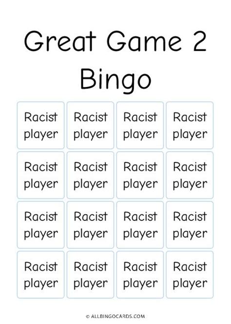 The Official Bingo Card For The 2nd Great Game Rtommykay