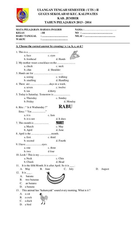 Soal Uts Bahasa Inggris Kelas 2 Sd Linkloker