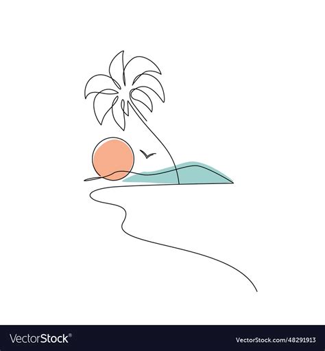 Abstract Tropical Landscape Continuous Art Line Vector Image