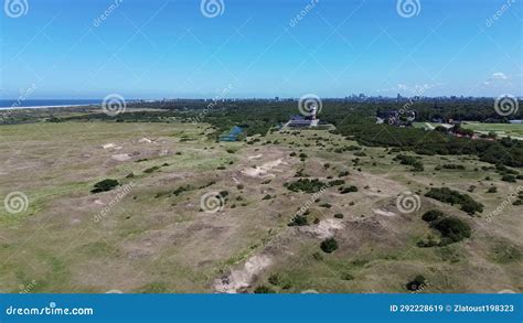 Top View Of The Beach Kijkduin Flight Over Fields With Green Grass And