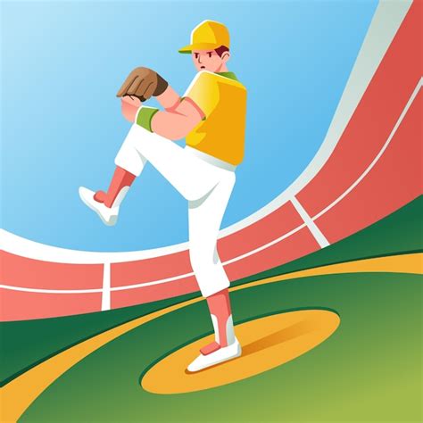 Premium Vector | Young pitcher is ready to throw the ball on the ...