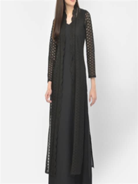 Buy Eavan Women Black Lace Maxi Dress With Attached Jacket Dresses