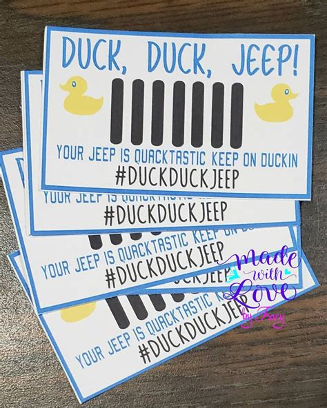 Duck,duck, Jeep cards - Printable to attach to a rubber duck to tag th ...