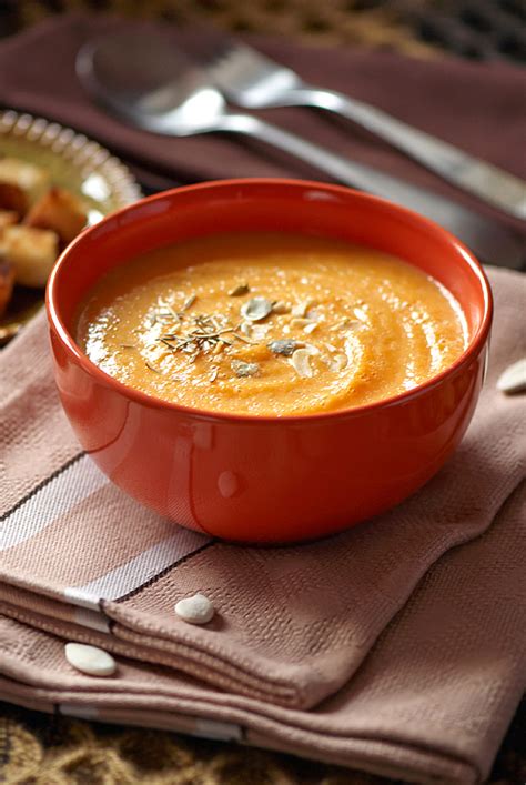 Pumpkin cream soup with croutons on Behance