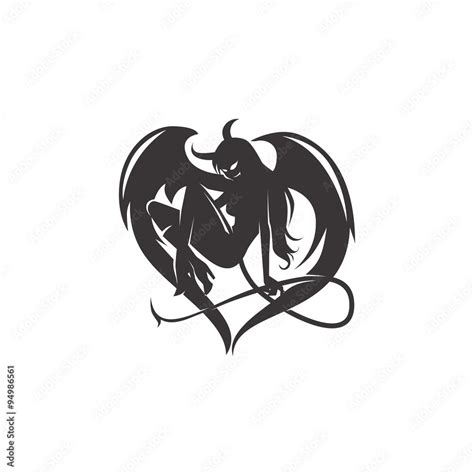 Stockvector Female Devil Succubus With Wings And Tail Black And White