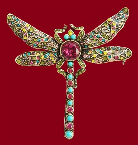 Dragonfly Brooch Gold Tone Metal Blackening Swarovski Crystals 6 8