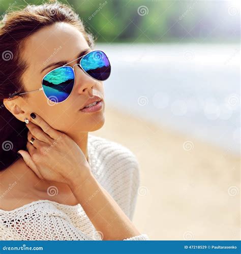 Fashion Woman In Sunglasses Close Up Stock Image Image Of Happiness