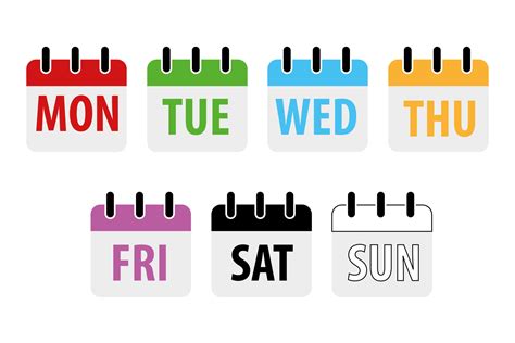 Set Square Icon Pages Calendar Days Of The Week Sunday Monday