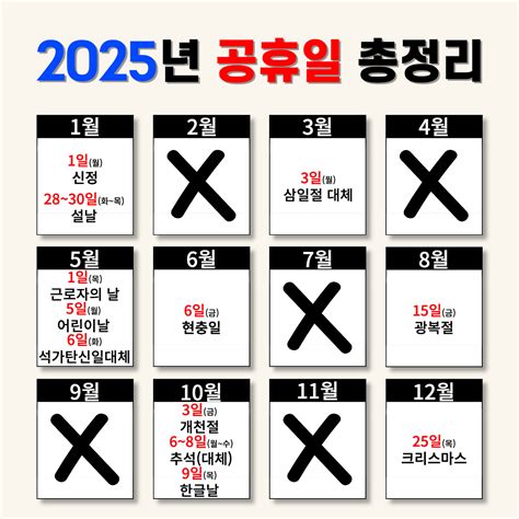 2025년 공휴일 총정리 2025년 국가공휴일 2025년 대체공휴일 음력달력 2025년 달력 세상탐구