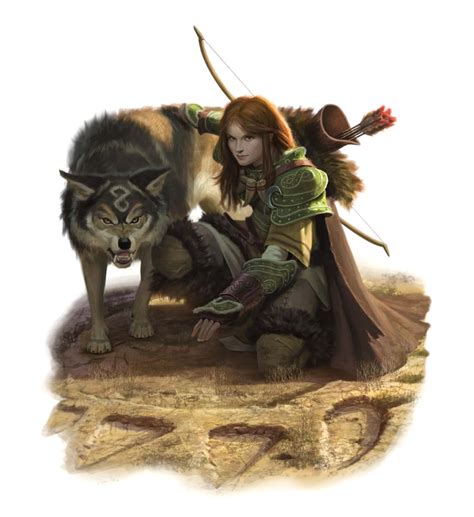 Female Human Ranger Archer Tracking With Wolf Pathfinder Pfrpg Dnd D