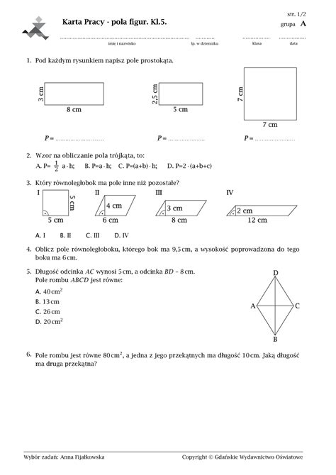 5Wyrownawcza Matematyka 20 04 Karta Pracy Pola Figur Kl Studocu