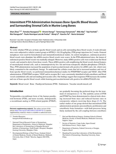 Intermittent PTH Administration Increases Bone Specific Blood Vessels