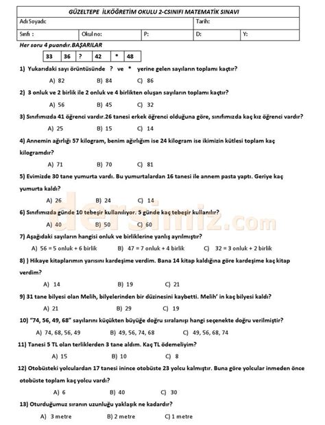 S N F Matematik Dersi D Nem S Nav Sorular Soru Bankas Yaz L