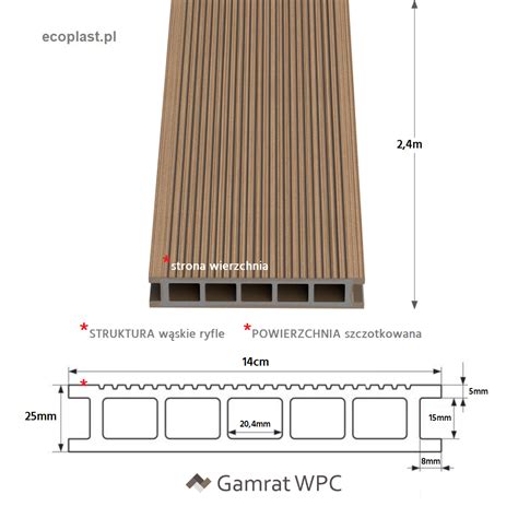 GAMRAT Orzech Deska Tarasowa WPC Komorowa 14cm X 25mm X 2 4m ECOPLAST