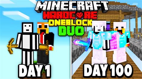 We Survived 100 Days On ONE BLOCK In Hardcore Minecraft DUO 100 Days