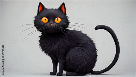 Graceful Black Cat With Smooth Shining Fur And Bright Orange Eyes