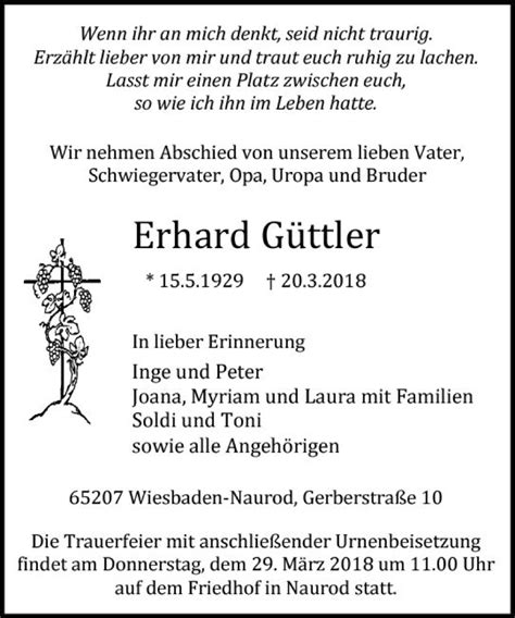 Traueranzeigen Von Erhard Güttler Vrm Trauerde