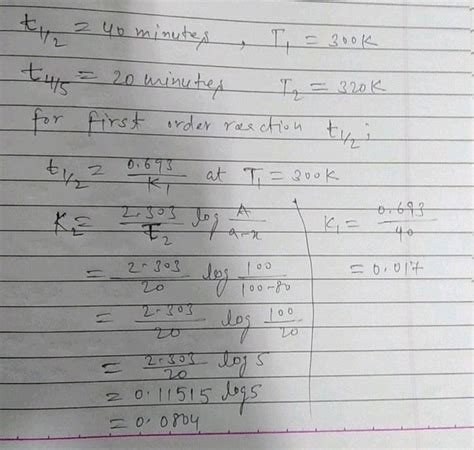 A Tirst Order Reaction Is Half Complete In Minutes C And Is