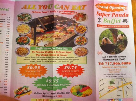 Menu Of Super Panda Buffet Myerstown Lancaster