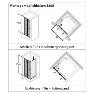 HÜPPE Solva teilgerahmt 4 Eck Schwingfalttür 80 x 200 cm Glas mit Anti