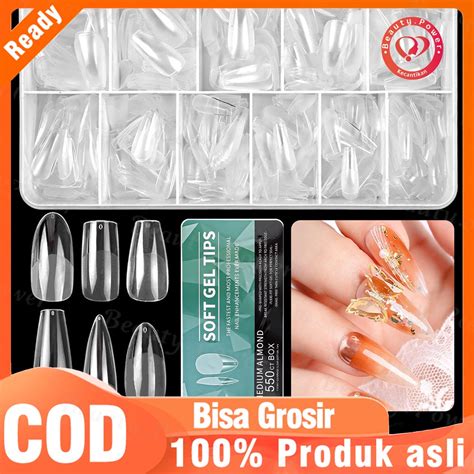 Jual Pcs Set Kuku Palsu Akrilik Matte Bentuk Oval Kotak Clear