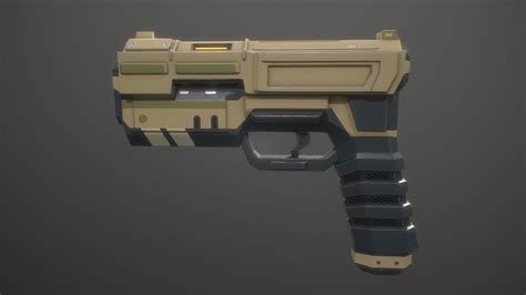 3D model Low poly sci fi yellow pistol weapon model VR / AR / low-poly ...