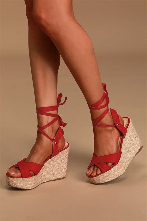 Stylish Red Wedges Espadrille Wedges Lace Up Wedges Lulus