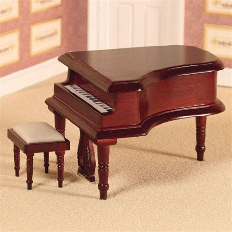 The Dolls House Emporium Classical Grand Piano Stool Mahogany Finish