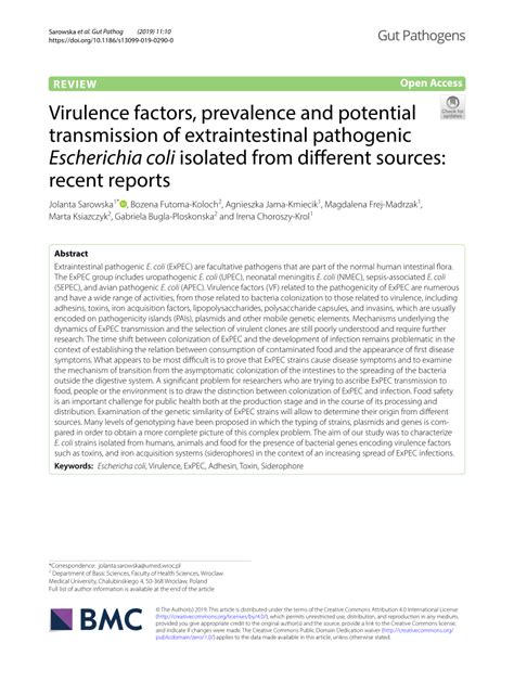 Pdf Virulence Factors Prevalence And Potential Transmission Of Extraintestinal Pathogenic